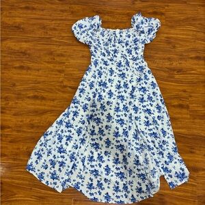 Floral Blue and White Kids Dress